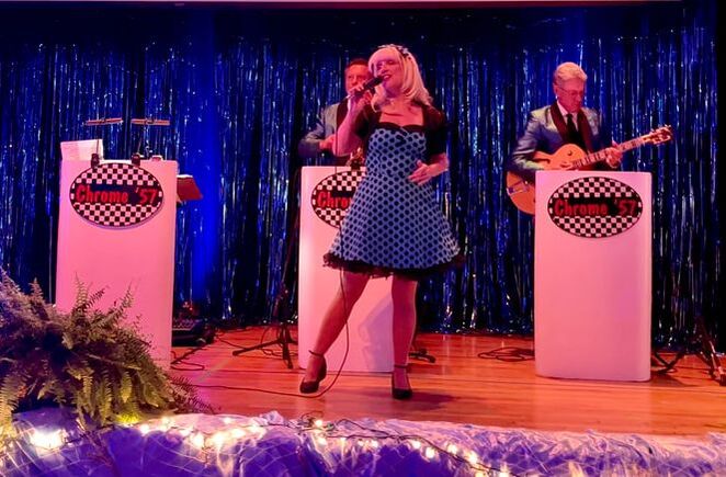 The Chrome 57 Band, an Oldies Band and 50s Band located in Orlando, FL performing at Recent Grease theme party