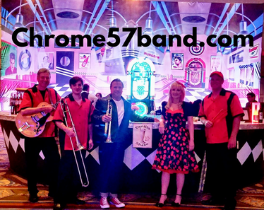 The Chrome 57 band is a 50s band and Oldies band performing in Ocala, Florida and is pictured here at recent 50s gala.