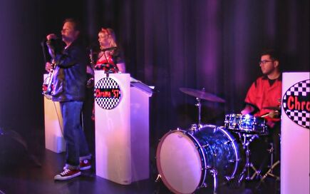 The Chrome 57 Band, an Oldies Band and 50s Band located in West Palm Beach, FL performing at Recent Grease theme party.